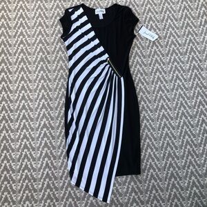 Joseph Ribkoff short sleeve cap sleeve striped asymmetrical overlay size 6